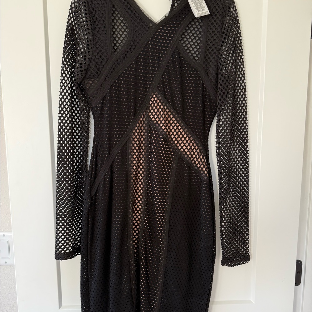 BCBGMaxAzria Black Mesh Midi Dress